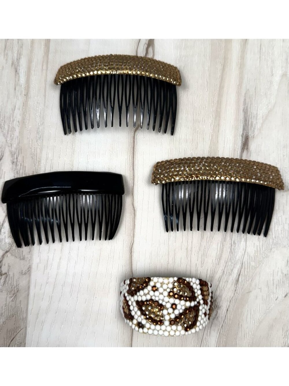 VTG Lot 4 RICHARD KERR Plastic Rhinestone HAIR COMBS & Tension HAIR CLIP France